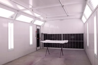 The paint booth at the autobody shop location for Bridgeview Motors in St. Thomas Ontario.