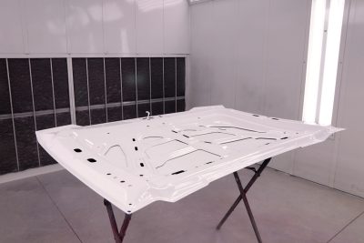 The paint booth at the autobody shop location for Bridgeview Motors in St. Thomas Ontario.