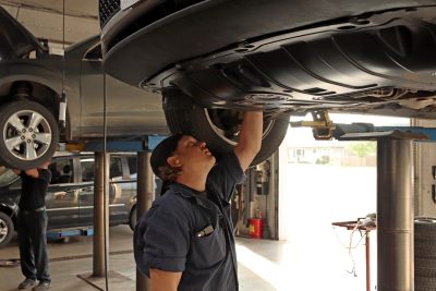 Vehicle mechanic service work in action at Bridgeview Motors in St. Thomas Ontario.