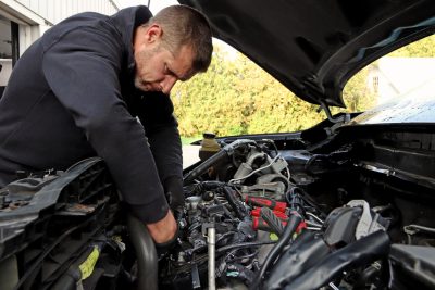 Vehicle mechanic service work in action at Bridgeview Motors in St. Thomas Ontario.