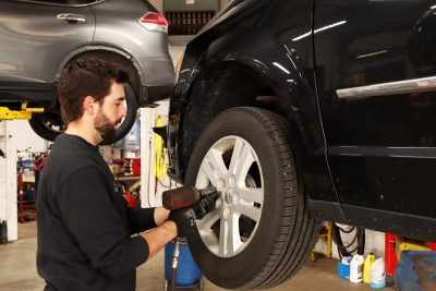 Vehicle mechanic service work in action at Bridgeview Motors in St. Thomas Ontario.
