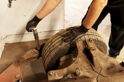 Vehicle tire service work in action at Bridgeview Motors in St. Thomas Ontario.