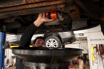 Vehicle mechanic service work in action at Bridgeview Motors in St. Thomas Ontario.