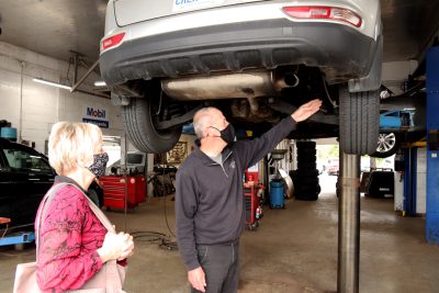 Vehicle mechanic service work in action at Bridgeview Motors in St. Thomas Ontario.